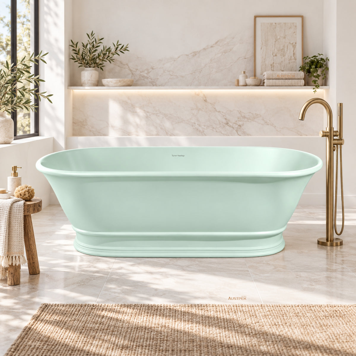TURNER HASTINGS CAMBRIDGE TITANCAST FREESTANDING OVERFLOW BATHTUB FROSTY MINT (AVAILABLE IN 1560MM AND 1740MM)