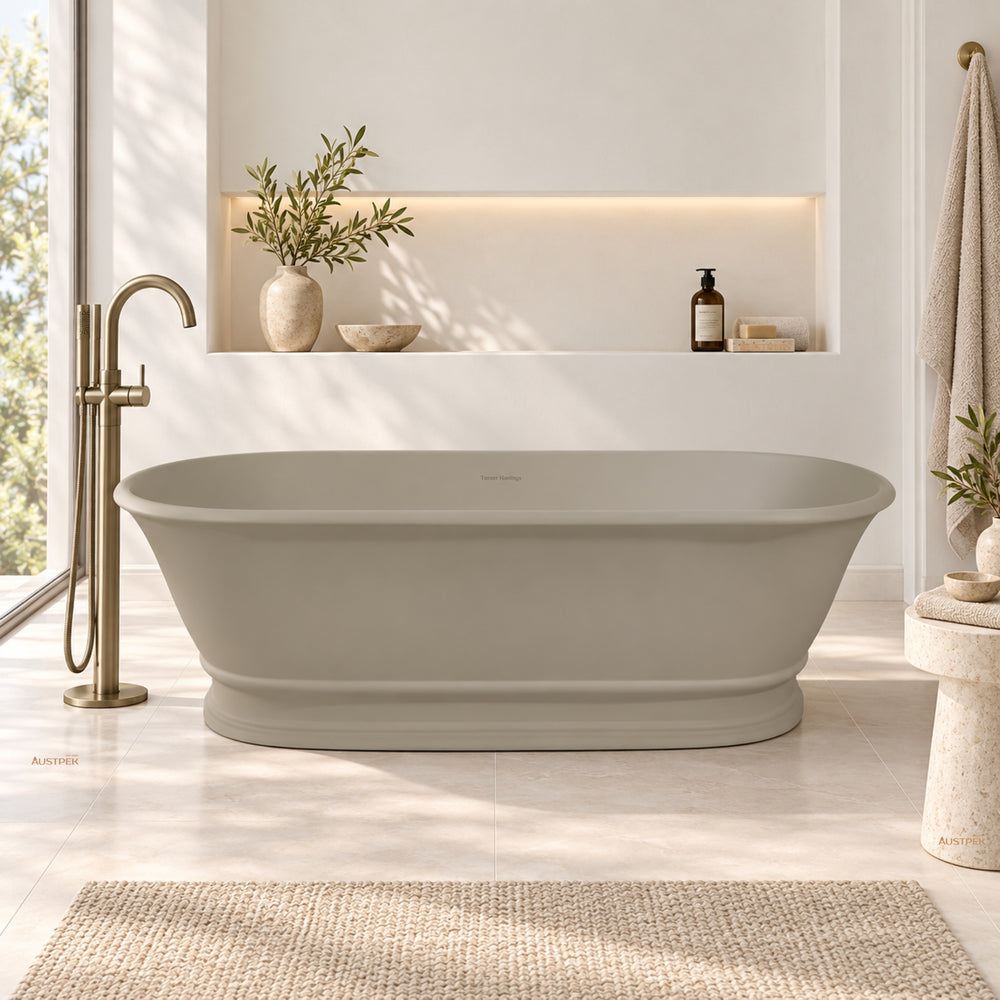 TURNER HASTINGS CAMBRIDGE TITANCAST FREESTANDING OVERFLOW BATHTUB LIGHT FAWN (AVAILABLE IN 1560MM AND 1740MM)