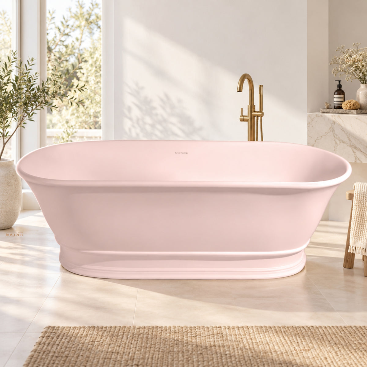 TURNER HASTINGS CAMBRIDGE TITANCAST FREESTANDING OVERFLOW BATHTUB MISTY ROSE (AVAILABLE IN 1560MM AND 1740MM)