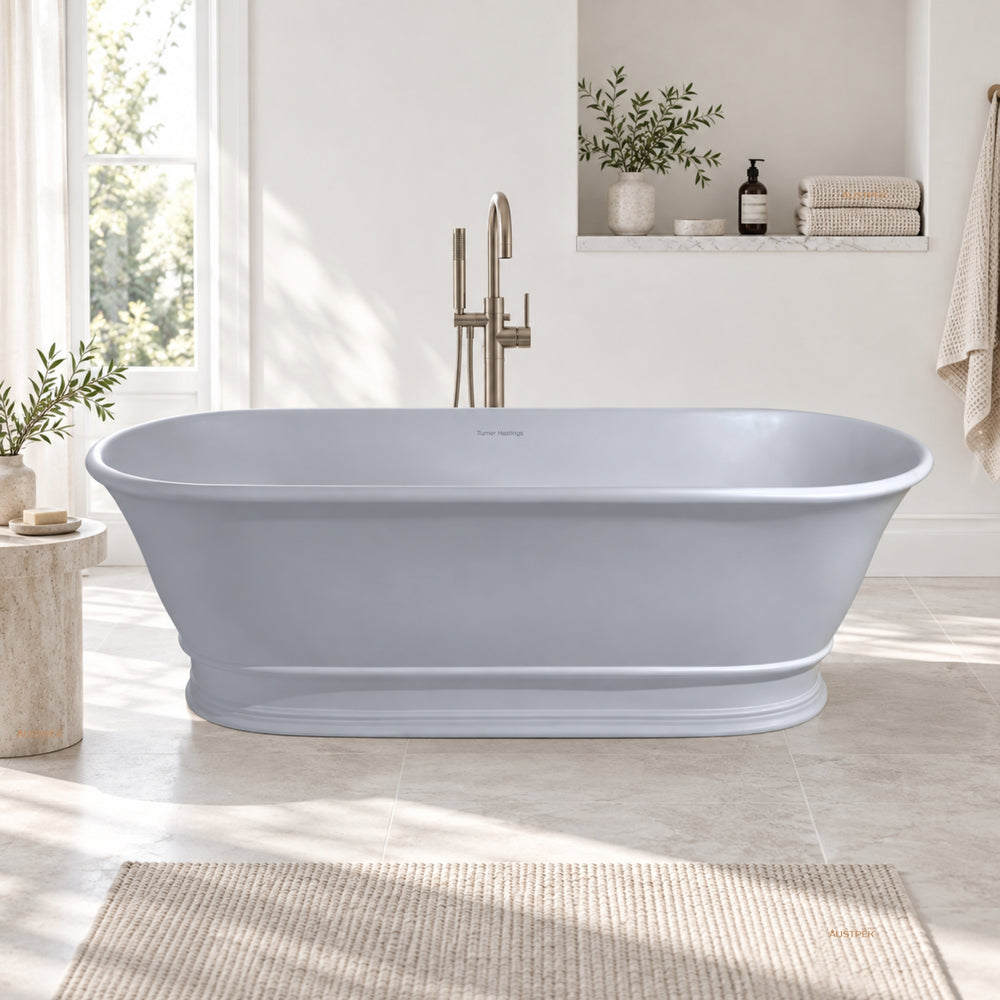 TURNER HASTINGS CAMBRIDGE TITANCAST FREESTANDING OVERFLOW BATHTUB POWDER GREY (AVAILABLE IN 1560MM AND 1740MM)