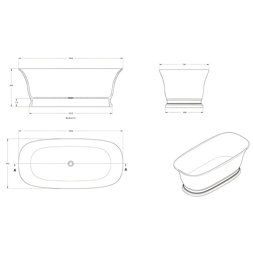 TURNER HASTINGS CAMBRIDGE TITANCAST SOLID SURFACE FREESTANDING BATHTUB SATIN SILK WHITE WITH OVERFLOW (AVAILABLE IN 1555MM & 17400MM)