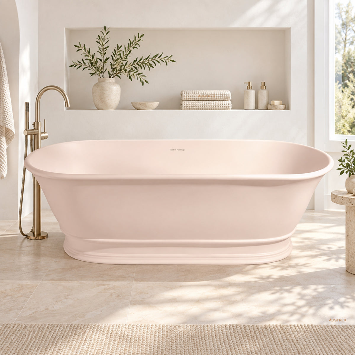 TURNER HASTINGS CAMBRIDGE TITANCAST FREESTANDING NON OVERFLOW BATHTUB SOFT PEACH (AVAILABLE IN 1560MM AND 1740MM)