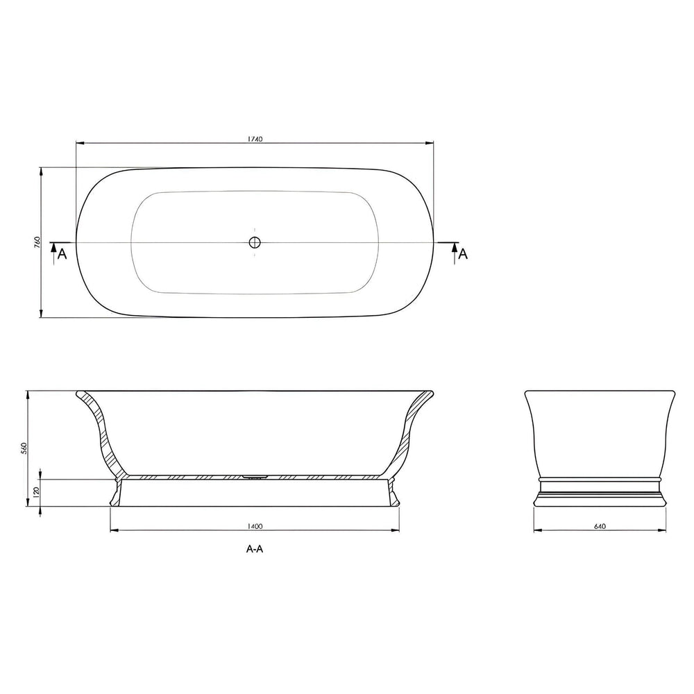 TURNER HASTINGS CAMBRIDGE TITANCAST SOLID SURFACE FREESTANDING BATHTUB SPECIAL FINISH WITH OVERFLOW (AVAILABLE IN 1555MM & 1740MM)