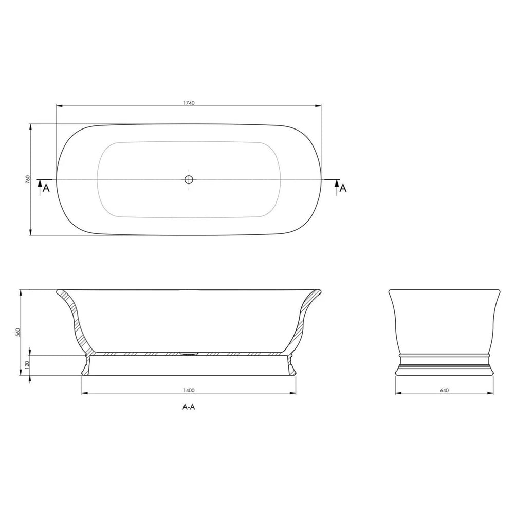 TURNER HASTINGS CAMBRIDGE TITANCAST SOLID SURFACE FREESTANDING BATHTUB SATIN SILK WHITE (AVAILABLE IN 1555MM & 17400MM)