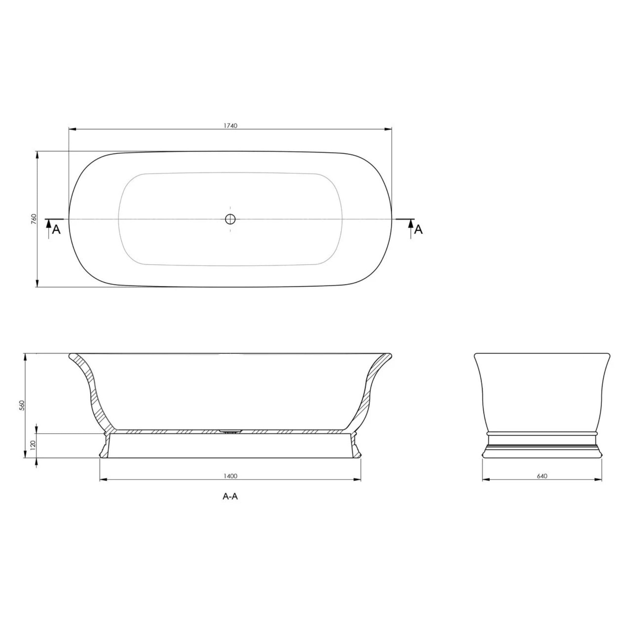 TURNER HASTINGS CAMBRIDGE TITANCAST SOLID SURFACE FREESTANDING BATHTUB SATIN SILK WHITE (AVAILABLE IN 1555MM & 17400MM)