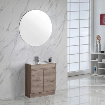 AULIC YORK WHITE OAK 600MM SPACE SAVING SINGLE BOWL FREE STANDING VANITY