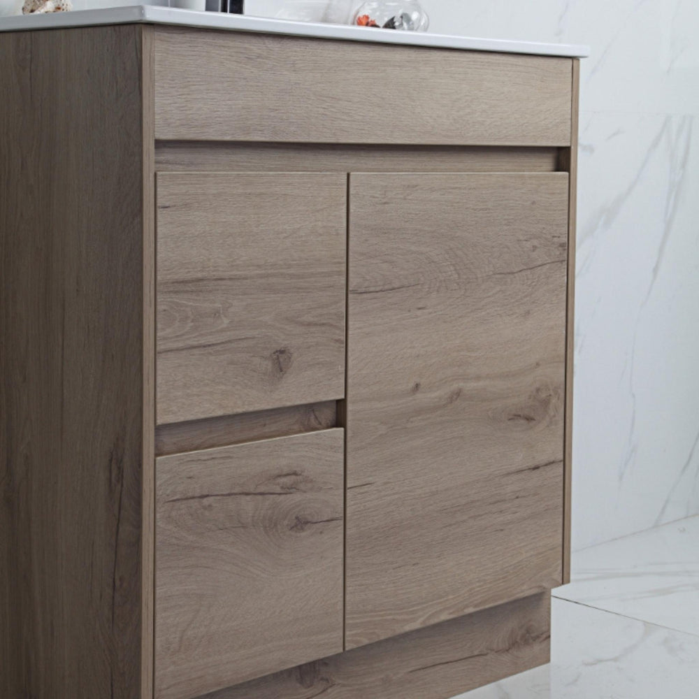 AULIC YORK WHITE OAK 750MM SPACE SAVING SINGLE BOWL FREE STANDING VANITY