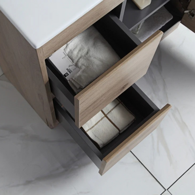 AULIC YORK WHITE OAK 900MM SPACE SAVING SINGLE BOWL FREE STANDING VANITY