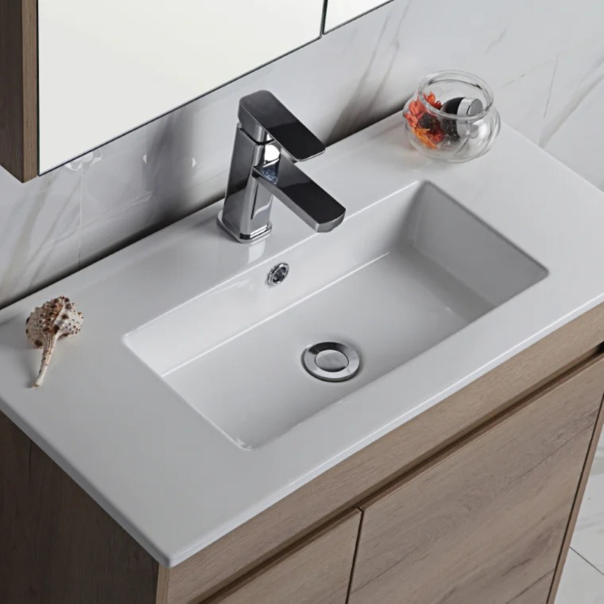 AULIC YORK WHITE OAK 900MM SPACE SAVING SINGLE BOWL FREE STANDING VANITY