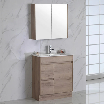 AULIC YORK WHITE OAK 900MM SPACE SAVING SINGLE BOWL FREE STANDING VANITY