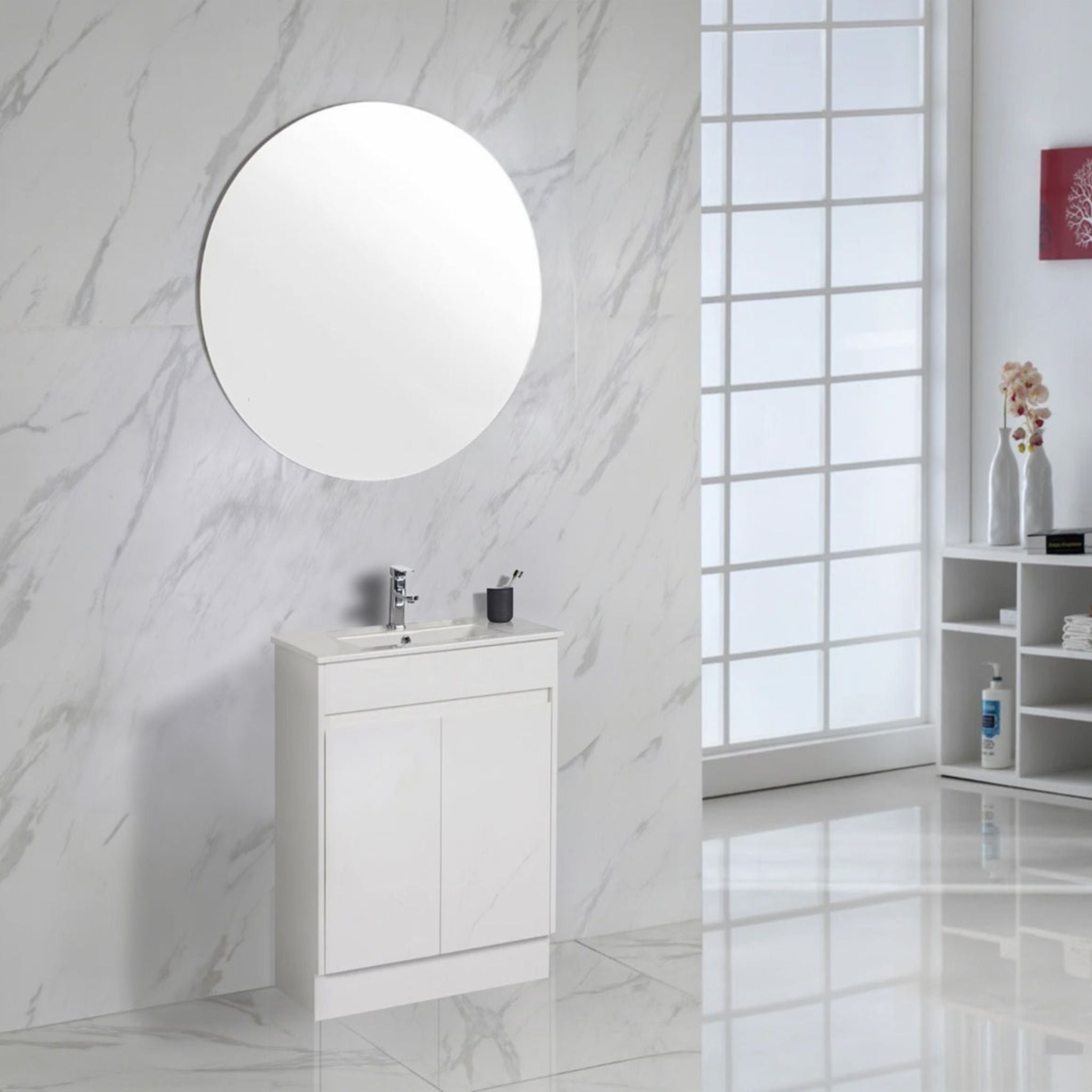 AULIC MAYA WHITE 600MM SINGLE BOWL SPACE SAVING FREE STANDING VANITY
