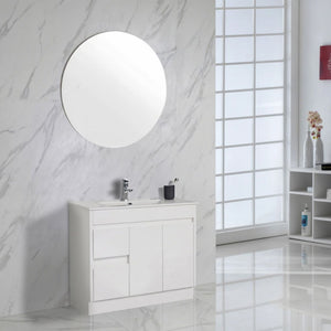 AULIC MAYA WHITE 900MM SPACE SAVING SINGLE BOWL FREESTANDING VANITY