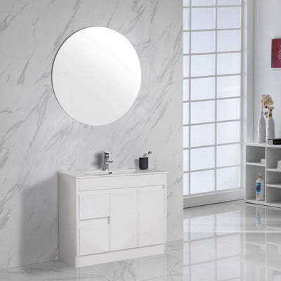 AULIC MAYA WHITE 900MM SPACE SAVING SINGLE BOWL FREESTANDING VANITY