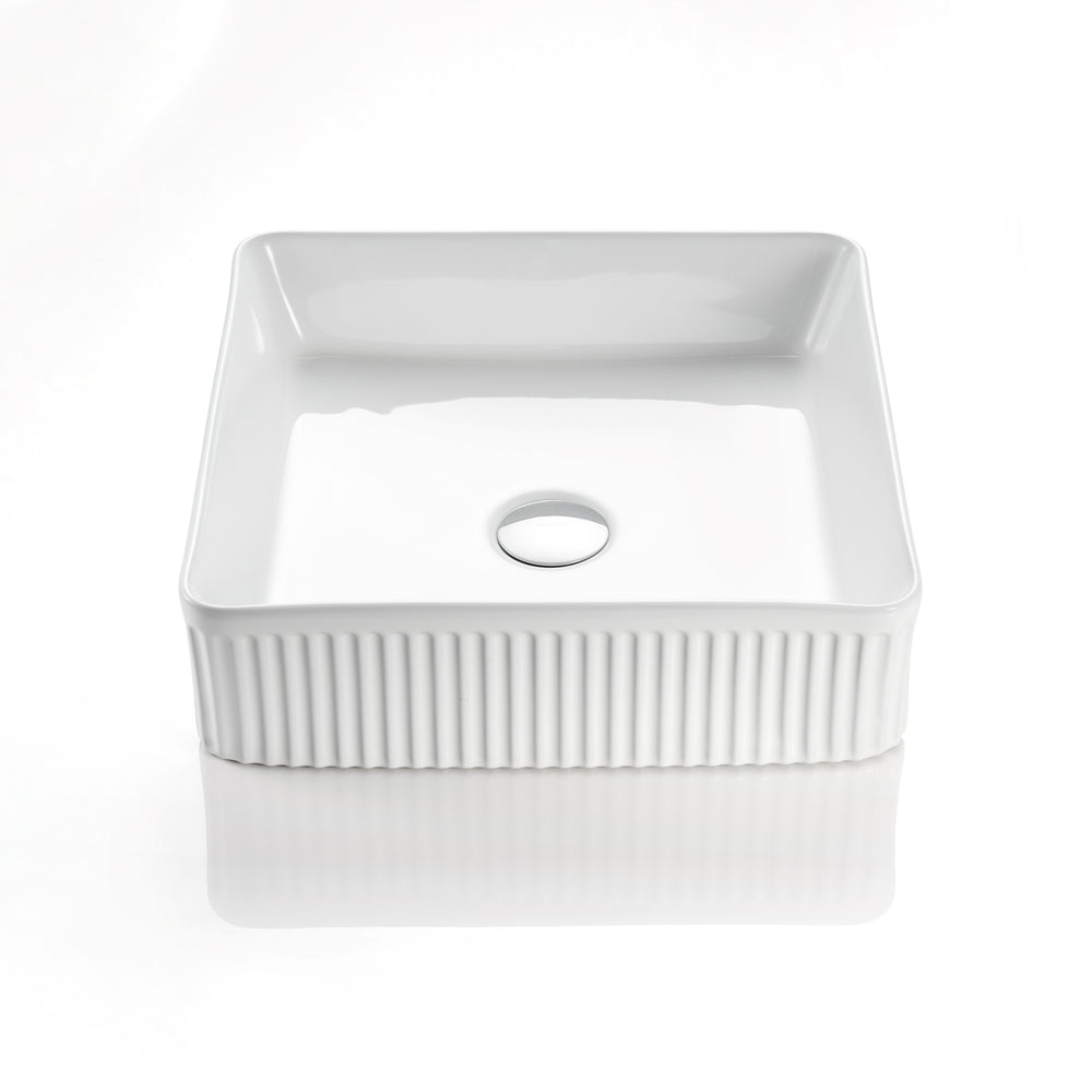 CETO CASCADE FLUTED SQUARE ABOVE COUNTER BASIN GLOSS WHITE 415MM