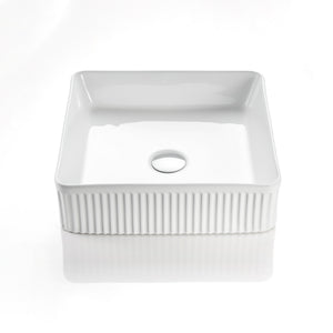 CETO CASCADE FLUTED SQUARE ABOVE COUNTER BASIN GLOSS WHITE 415MM
