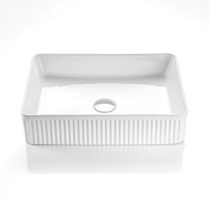 CETO CASCADE FLUTED RECTANGULAR ABOVE COUNTER BASIN GLOSS WHITE 500MM