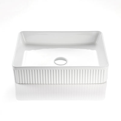 CETO CASCADE FLUTED RECTANGULAR ABOVE COUNTER BASIN GLOSS WHITE 500MM
