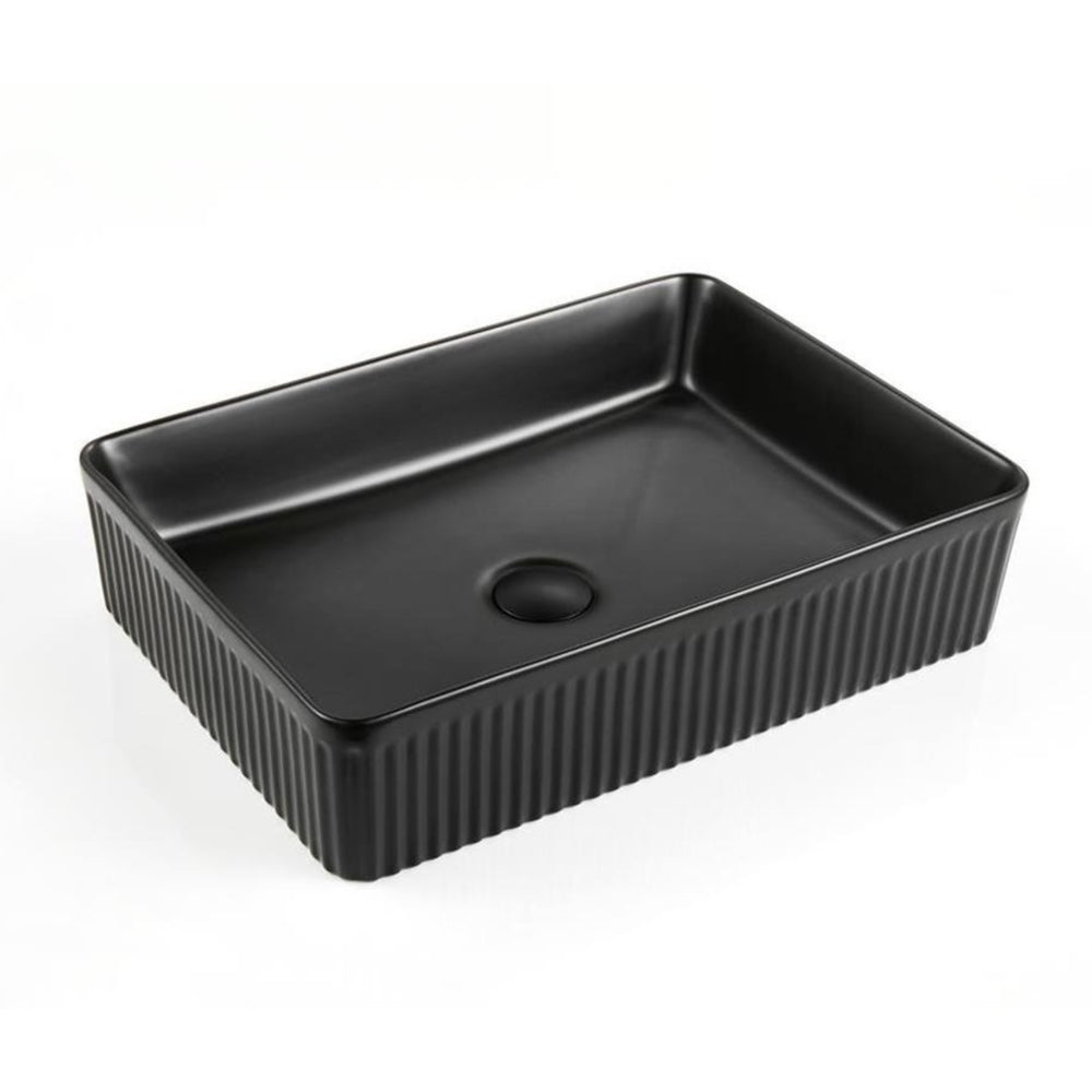 CETO CASCADE FLUTED RECTANGULAR ABOVE COUNTER BASIN MATTE BLACK 500MM