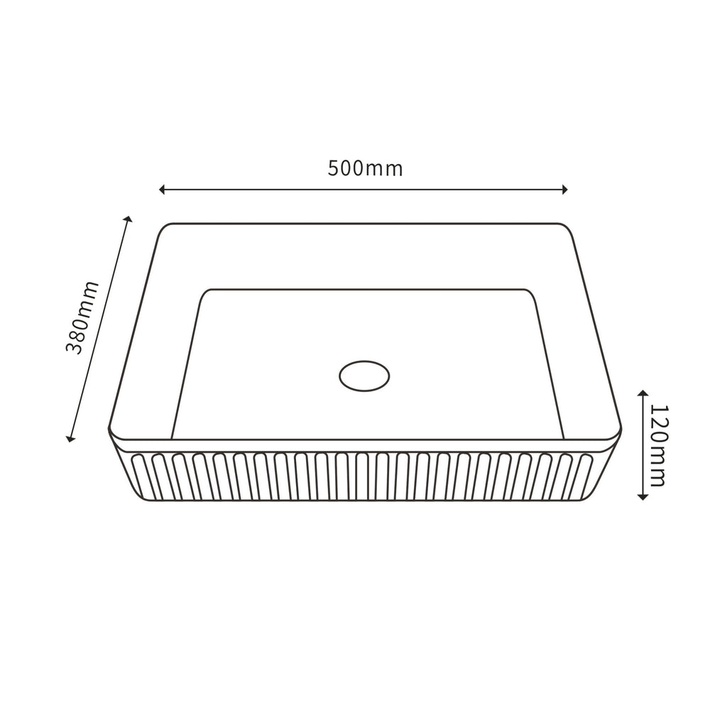 CETO CASCADE FLUTED RECTANGULAR ABOVE COUNTER BASIN MATTE WHITE 500MM