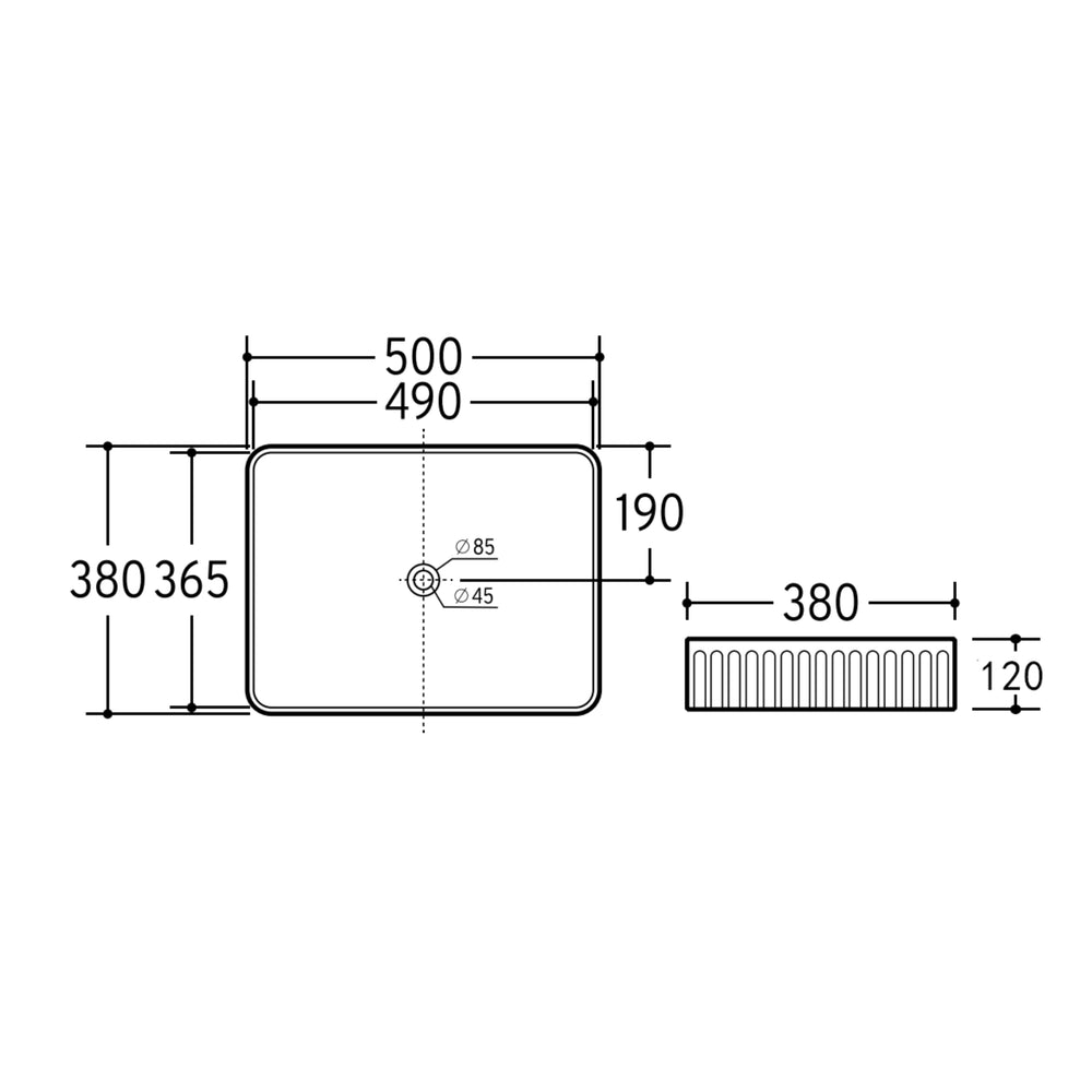 CETO CASCADE FLUTED RECTANGULAR ABOVE COUNTER BASIN MATTE WHITE 500MM