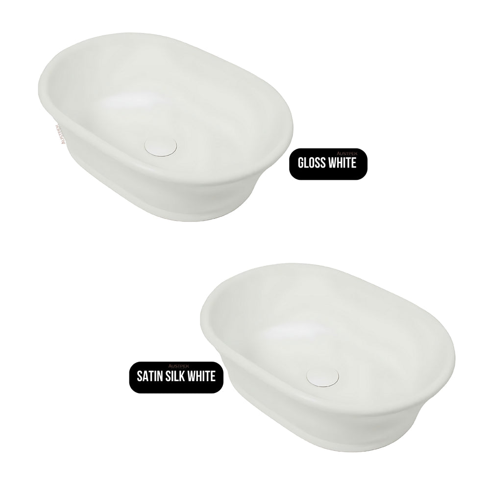 TURNER HASTINGS CAMBRIDGE OVAL TITANCAST SOLID SURFACE ABOVE COUNTER BASIN GLOSS WHITE 535MM