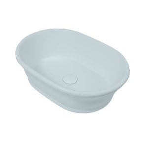 TURNER HASTINGS CAMBRIDGE OVAL TITANCAST SOLID SURFACE HANDCRAFTED ABOVE COUNTER BASIN ALICE BLUE 535MM