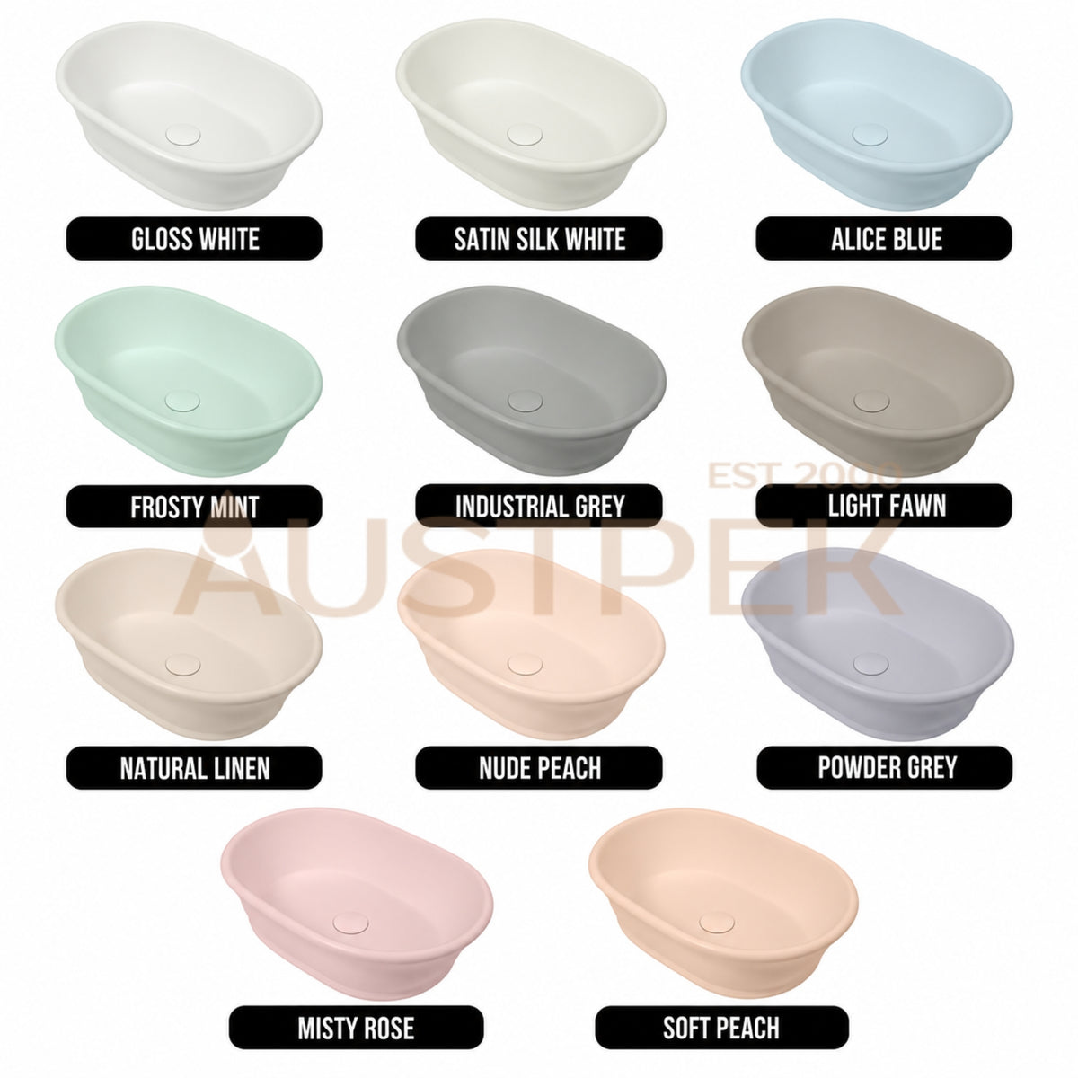 TURNER HASTINGS CAMBRIDGE OVAL TITANCAST SOLID SURFACE HANDCRAFTED ABOVE COUNTER BASIN ALICE BLUE 535MM