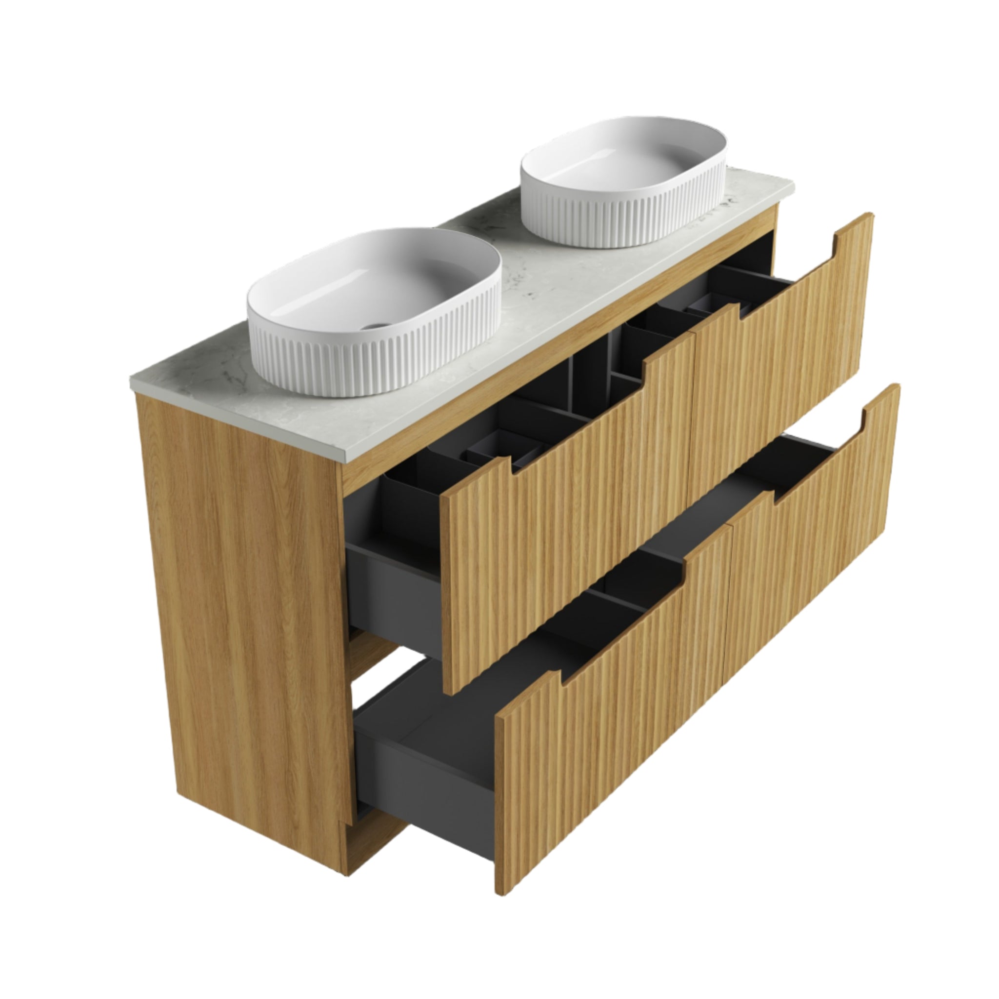 AULIC LOVINA HARVEST OAK 1500MM DOUBLE BOWL FREESTANDING VANITY