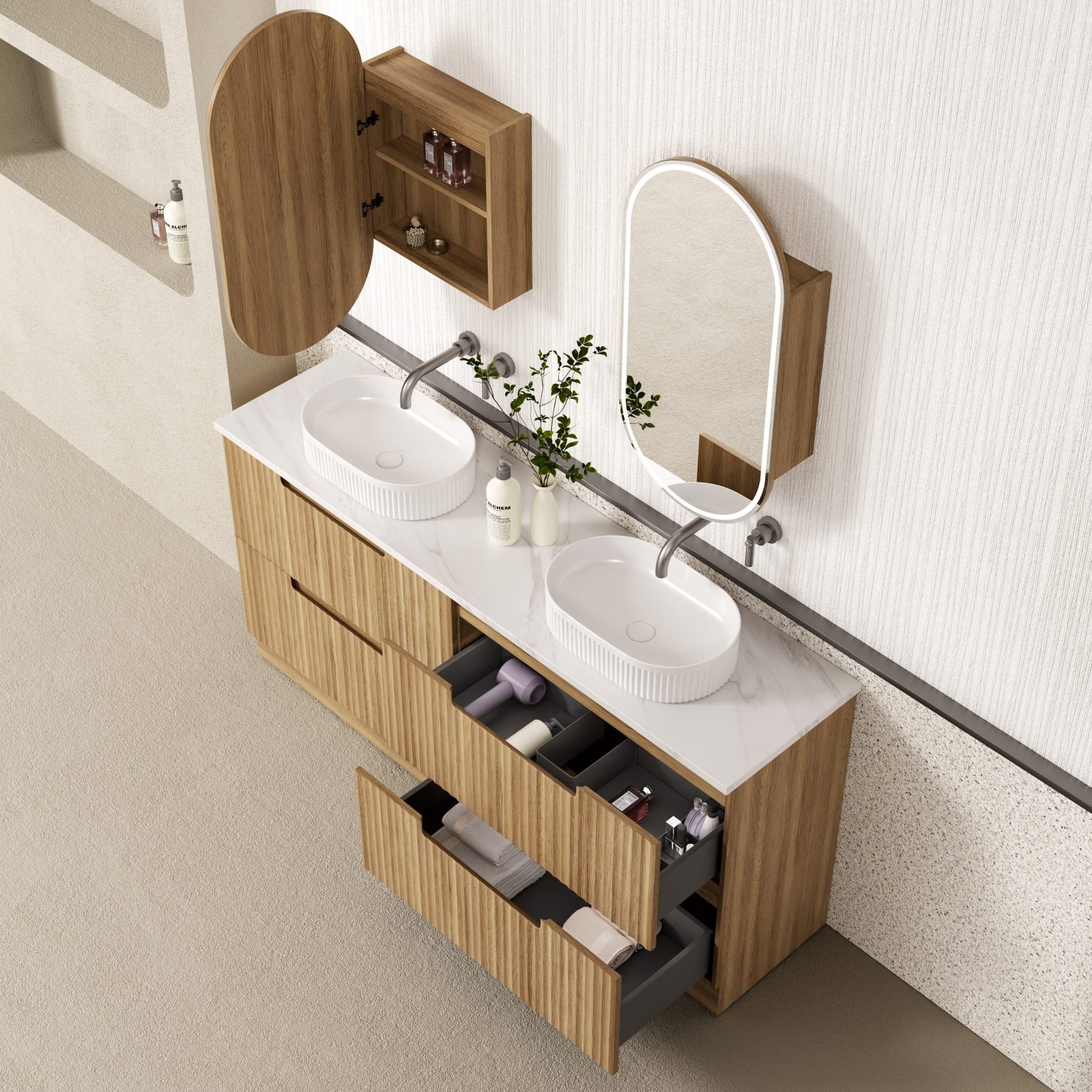 AULIC LOVINA HARVEST OAK 1800MM DOUBLE BOWL FREESTANDING VANITY