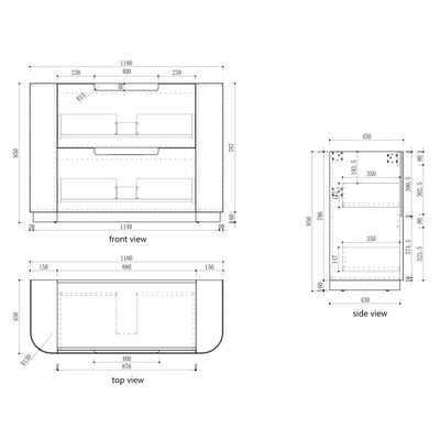 AULIC CURVA CURVED MATTE WHITE 1200MM SINGLE BOWL FLOOR STANDING VANITY