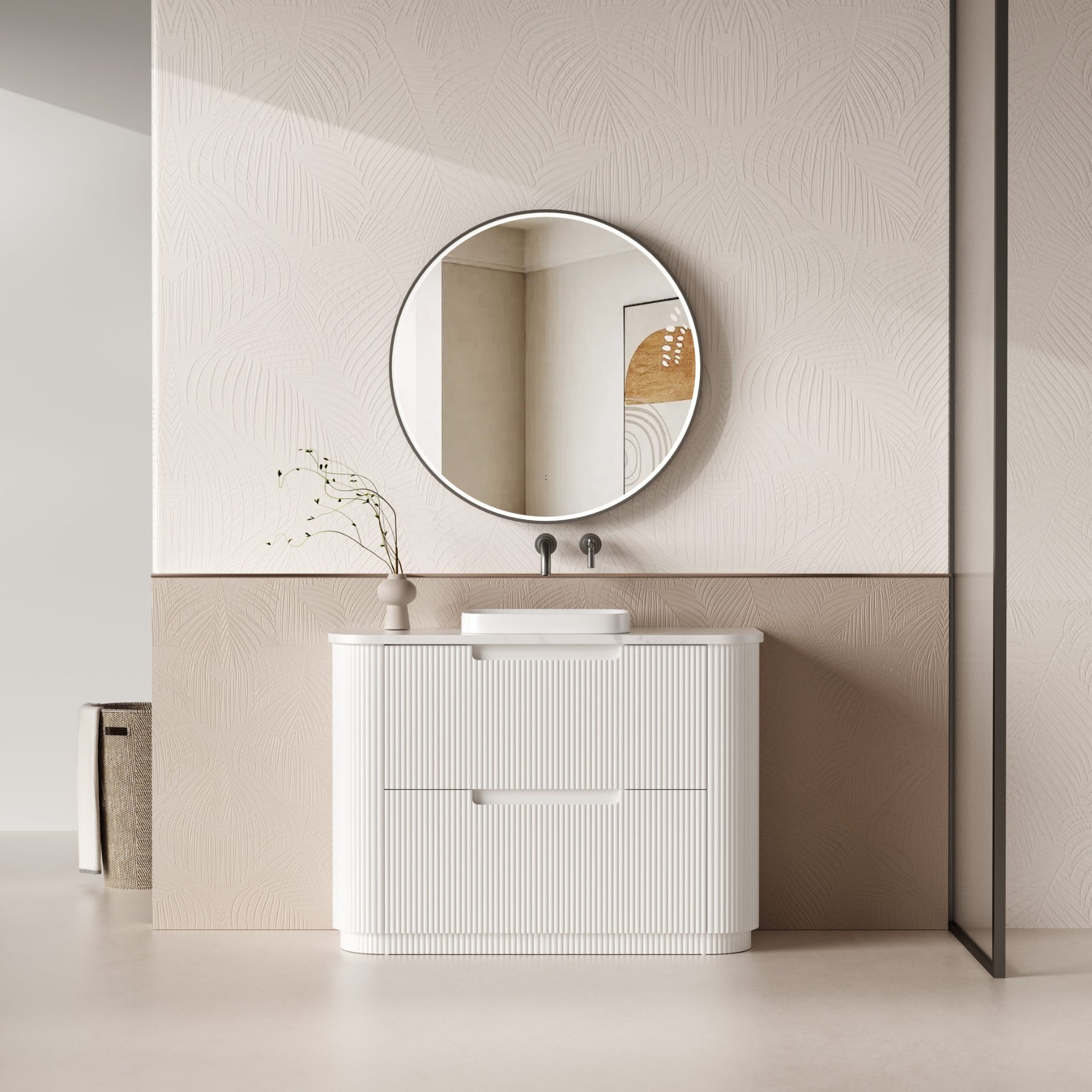 AULIC CURVA CURVED MATTE WHITE 1200MM SINGLE BOWL FLOOR STANDING VANITY W/ QUADRO HETTICH RUNNERS