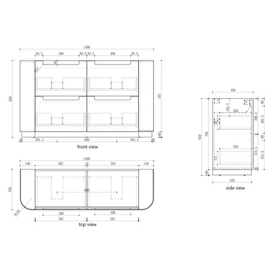 AULIC CURVA CURVED MATTE WHITE 1500MM DOUBLE BOWL FLOOR STANDING VANITY