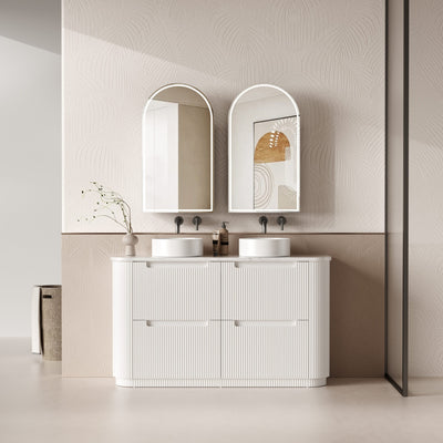 AULIC CURVA CURVED MATTE WHITE 1500MM DOUBLE BOWL FLOOR STANDING VANITY