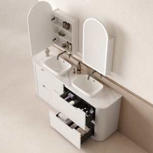 AULIC CURVA CURVED MATTE WHITE 1800MM DOUBLE BOWL FLOOR STANDING VANITY