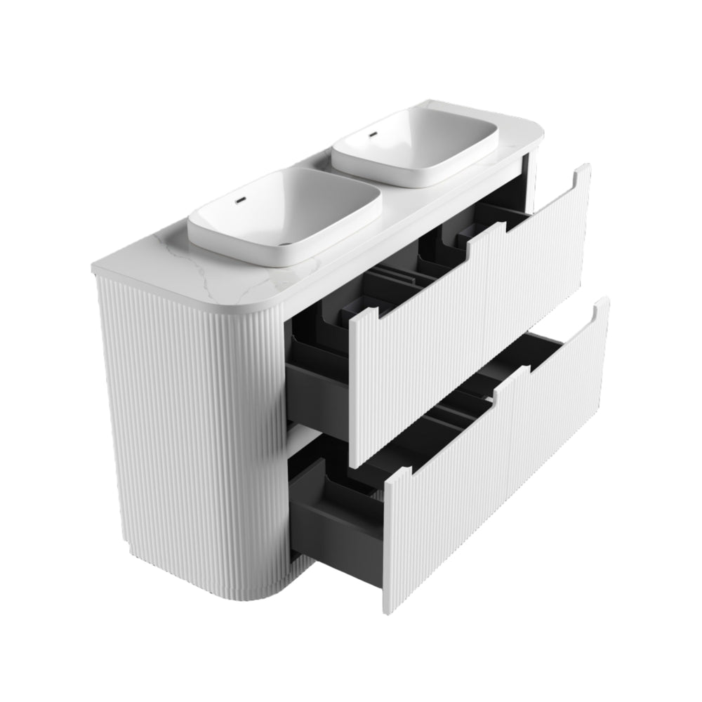 AULIC CURVA CURVED MATTE WHITE 1800MM DOUBLE BOWL FLOOR STANDING VANITY