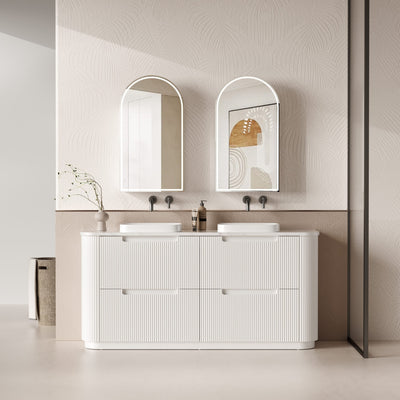 AULIC CURVA CURVED MATTE WHITE 1800MM DOUBLE BOWL FLOOR STANDING VANITY