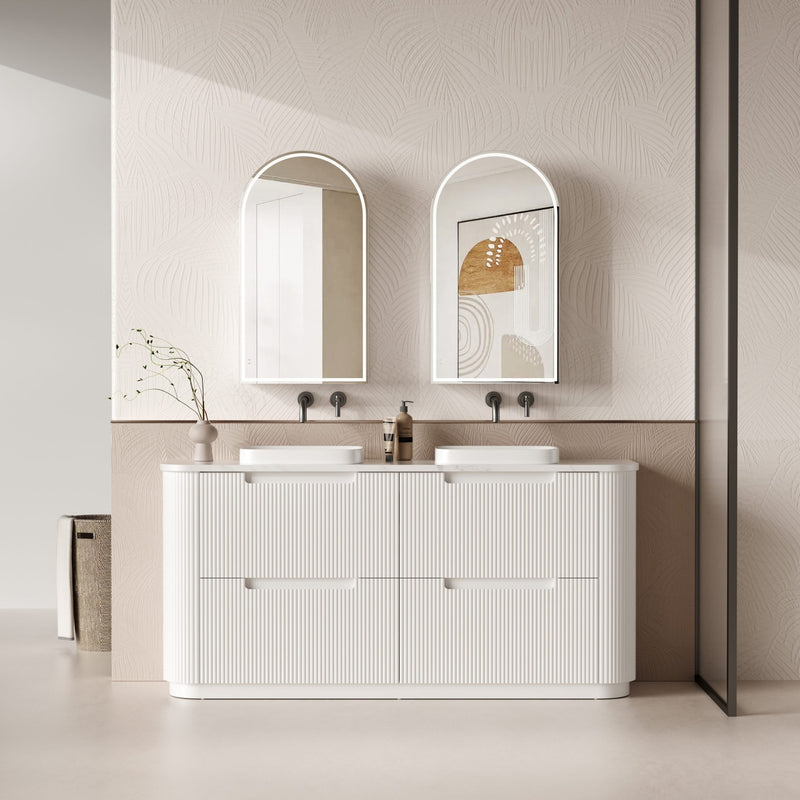 AULIC CURVA CURVED MATTE WHITE 1800MM DOUBLE BOWL FLOOR STANDING VANITY
