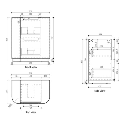 AULIC CURVA CURVED MATTE WHITE 750MM SINGLE BOWL FLOOR STANDING VANITY