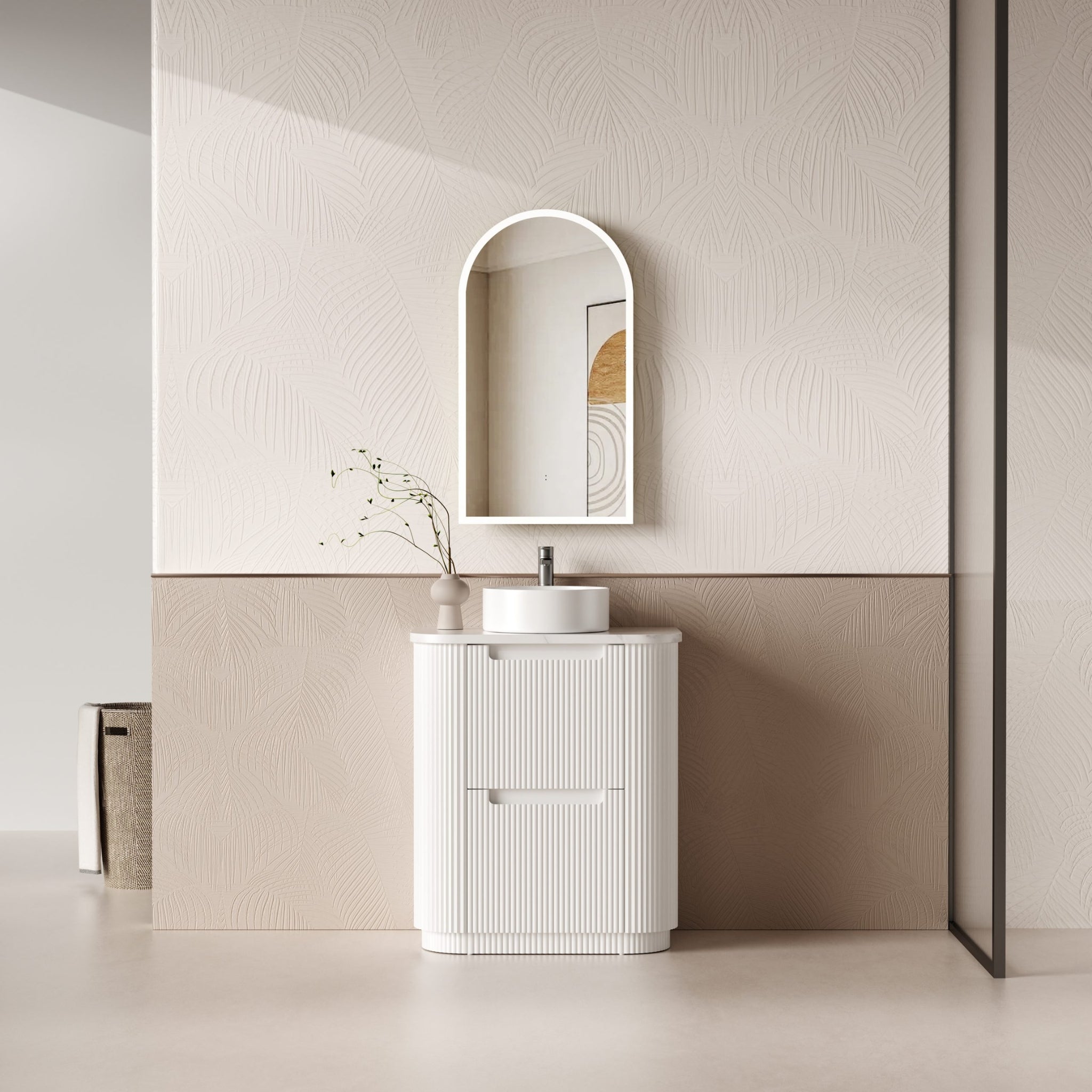 AULIC CURVA CURVED MATTE WHITE 750MM SINGLE BOWL FLOOR STANDING VANITY W/ QUADRO HETTICH RUNNERS