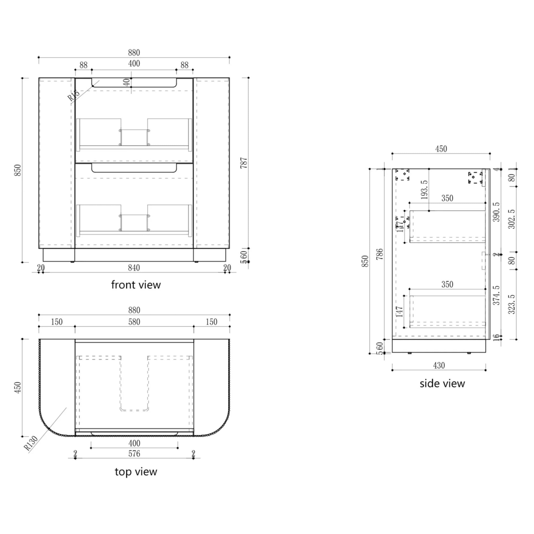 AULIC CURVA CURVED MATTE WHITE 900MM SINGLE BOWL FLOOR STANDING VANITY W/ QUADRO HETTICH RUNNERS