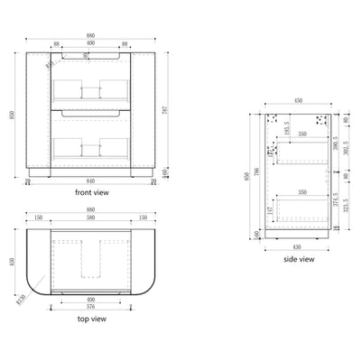 AULIC CURVA CURVED MATTE WHITE 900MM SINGLE BOWL FLOOR STANDING VANITY