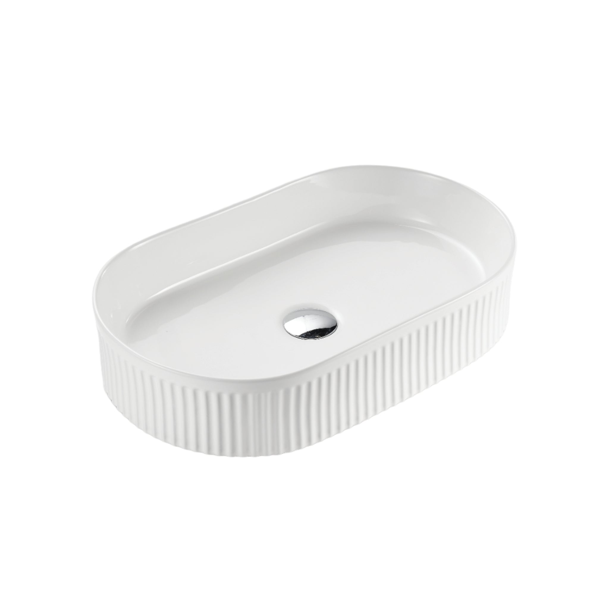 CETO CASCADE FLUTED OVAL ABOVE COUNTER BASIN GLOSS WHITE 360MM