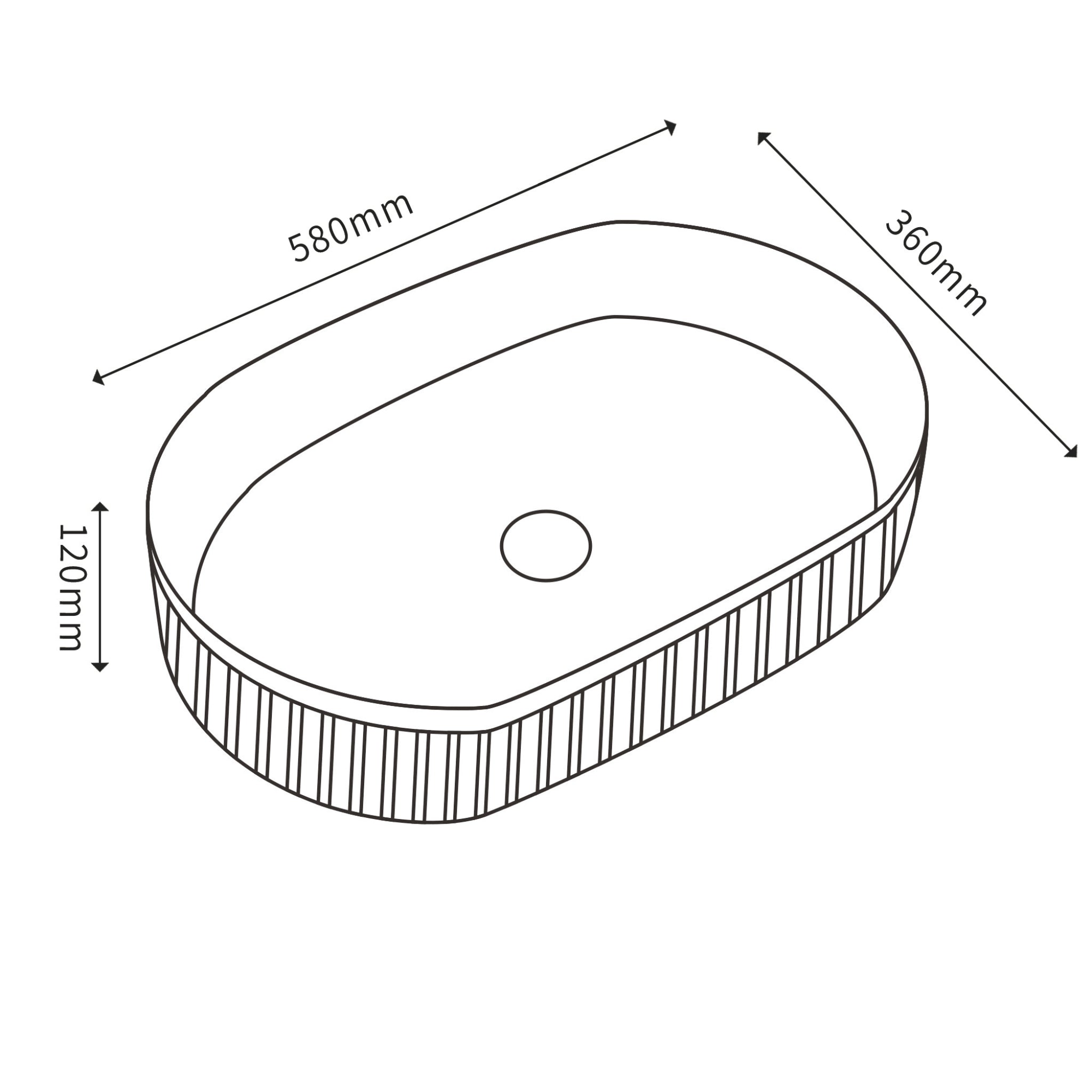 CETO CASCADE FLUTED OVAL ABOVE COUNTER BASIN GLOSS WHITE 360MM