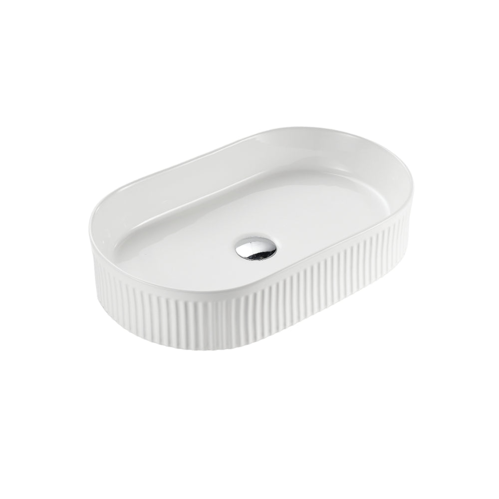 CETO CASCADE FLUTED OVAL ABOVE COUNTER BASIN GLOSS WHITE 580MM