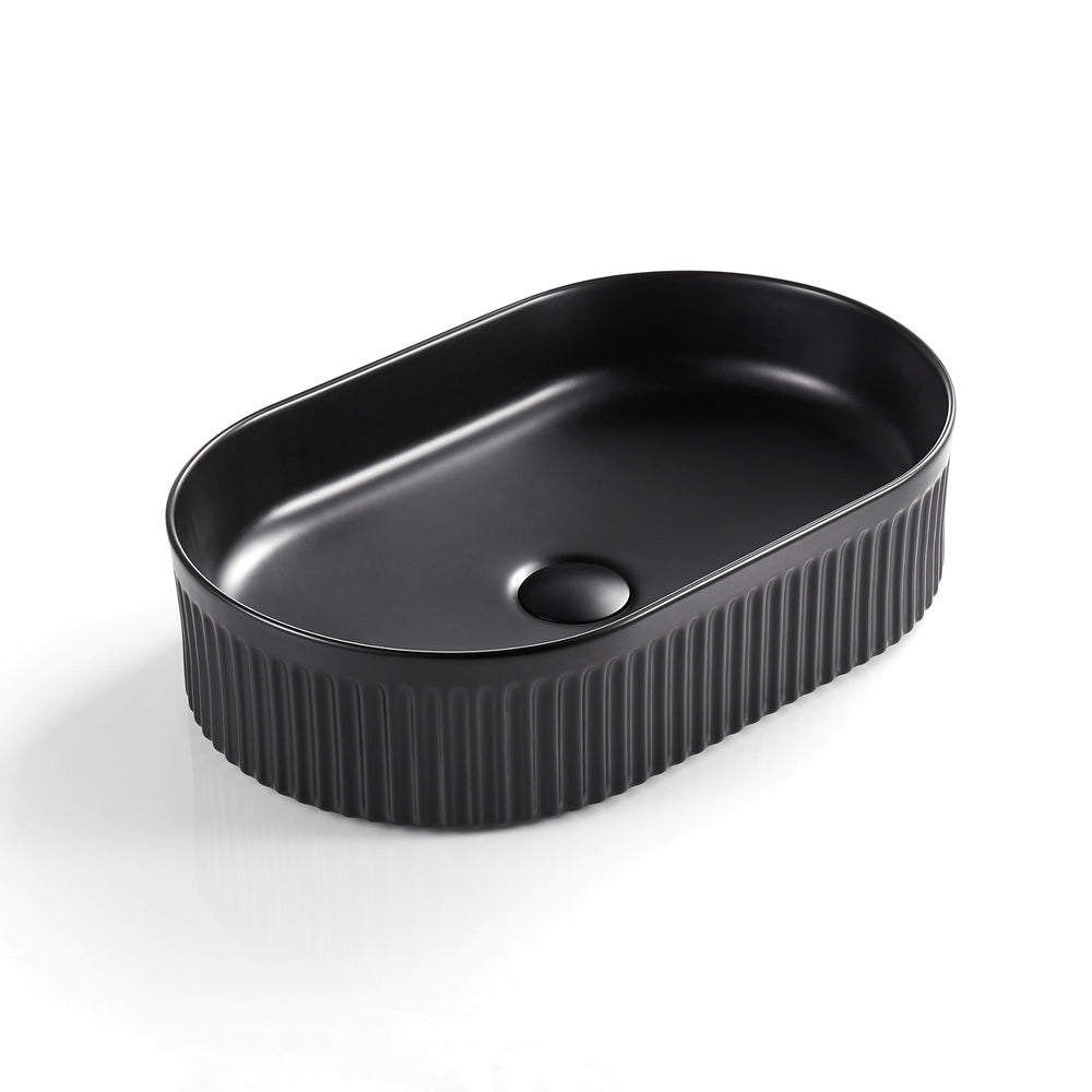 CETO CASCADE FLUTED OVAL ABOVE COUNTER BASIN MATTE BLACK 580MM