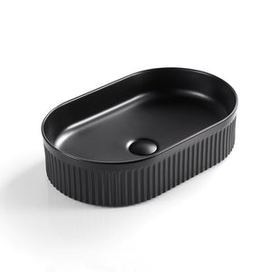 CETO CASCADE FLUTED OVAL ABOVE COUNTER BASIN MATTE BLACK 580MM