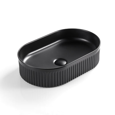 CETO CASCADE FLUTED OVAL ABOVE COUNTER BASIN MATTE BLACK 580MM