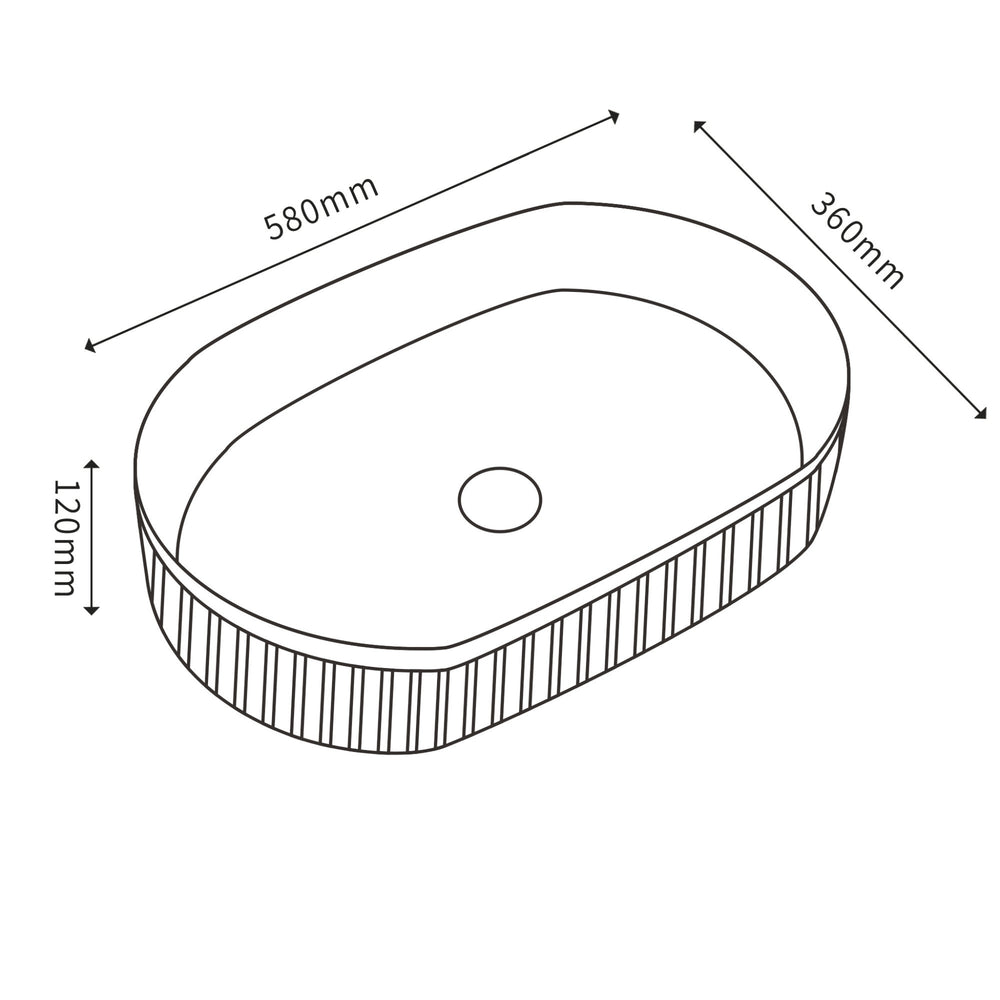 CETO CASCADE FLUTED OVAL ABOVE COUNTER BASIN MATTE BLACK 580MM