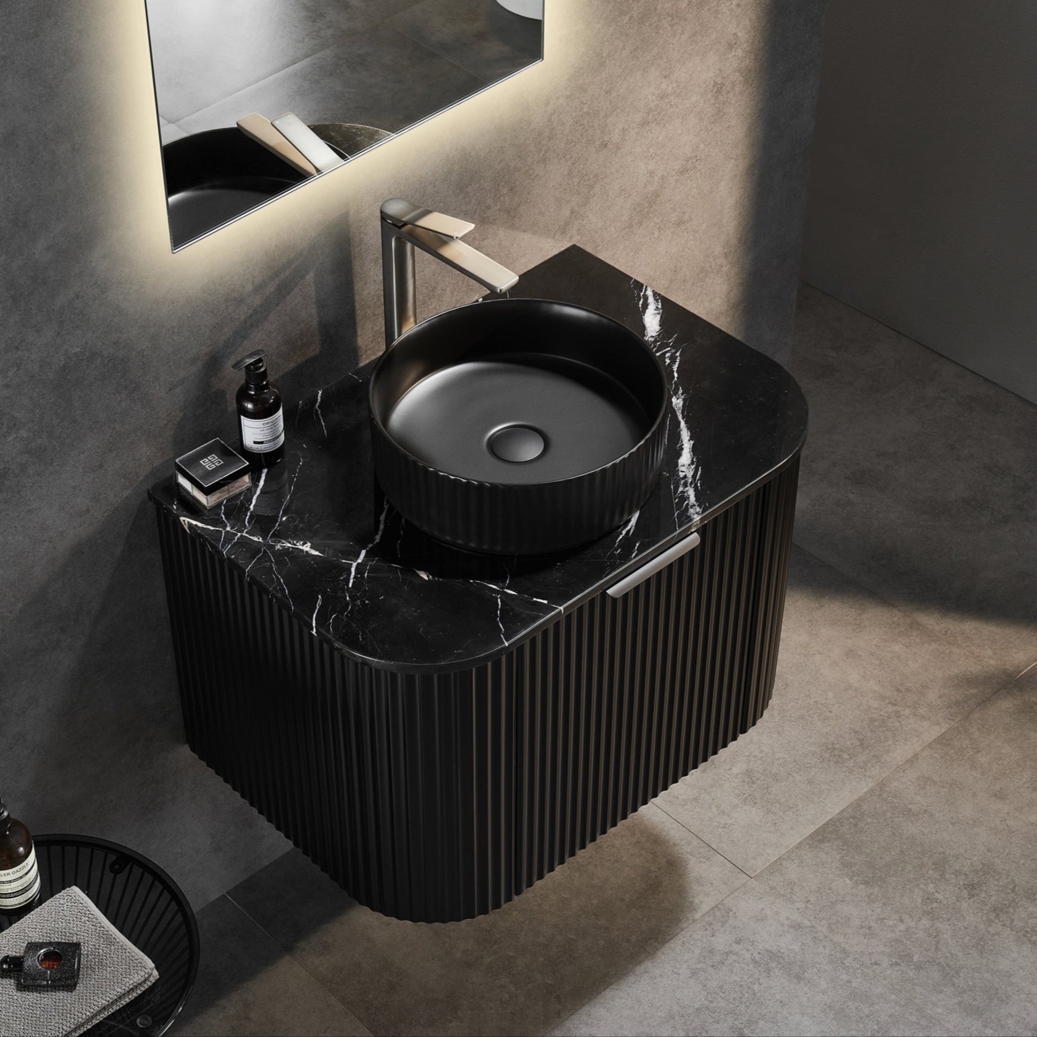 CETO AVALON MATTE BLACK 600MM SINGLE BOWL WALL HUNG VANITY