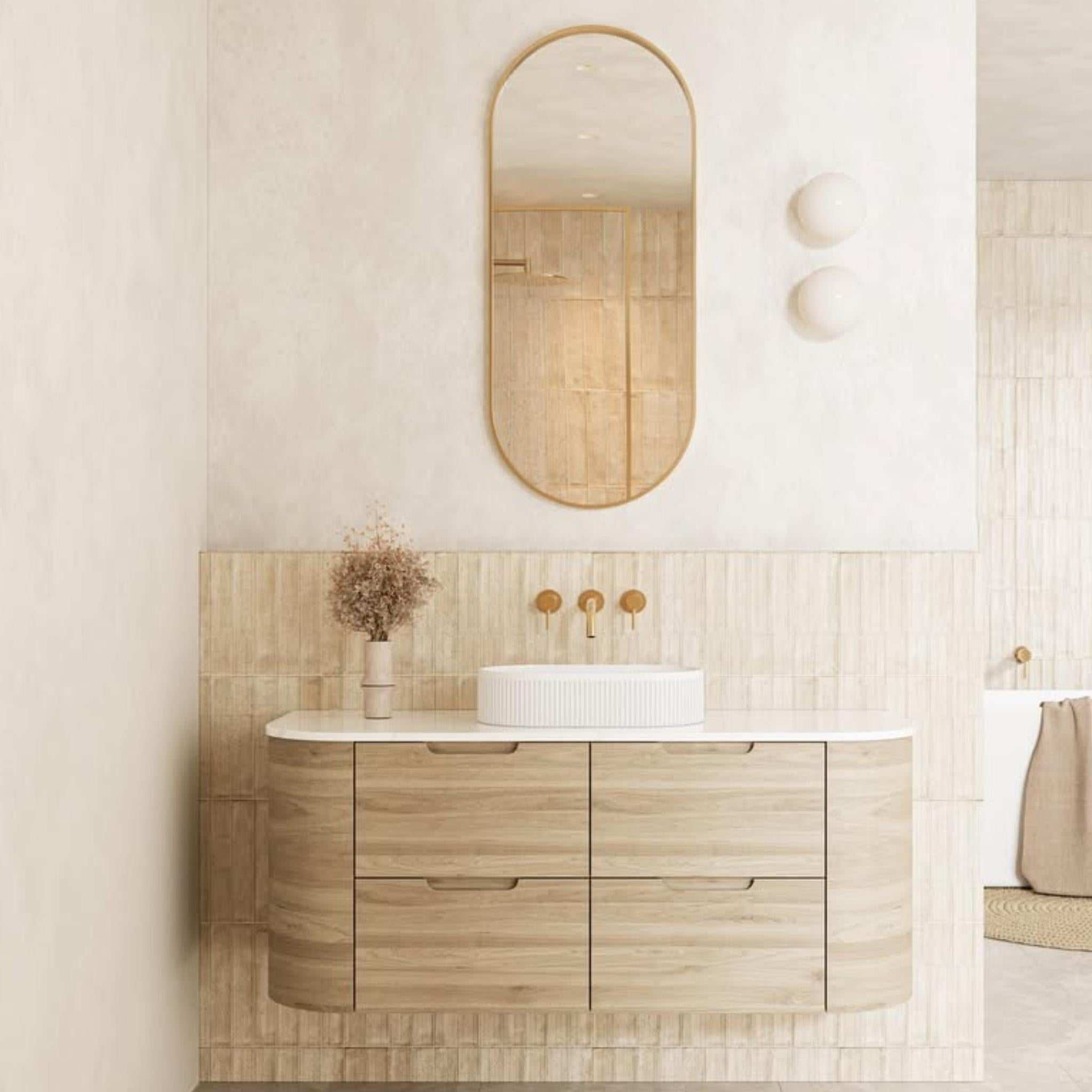 VITO CALVO CLASSIC OAK 1200MM CURVED SINGLE BOWL WALL HUNG VANITY